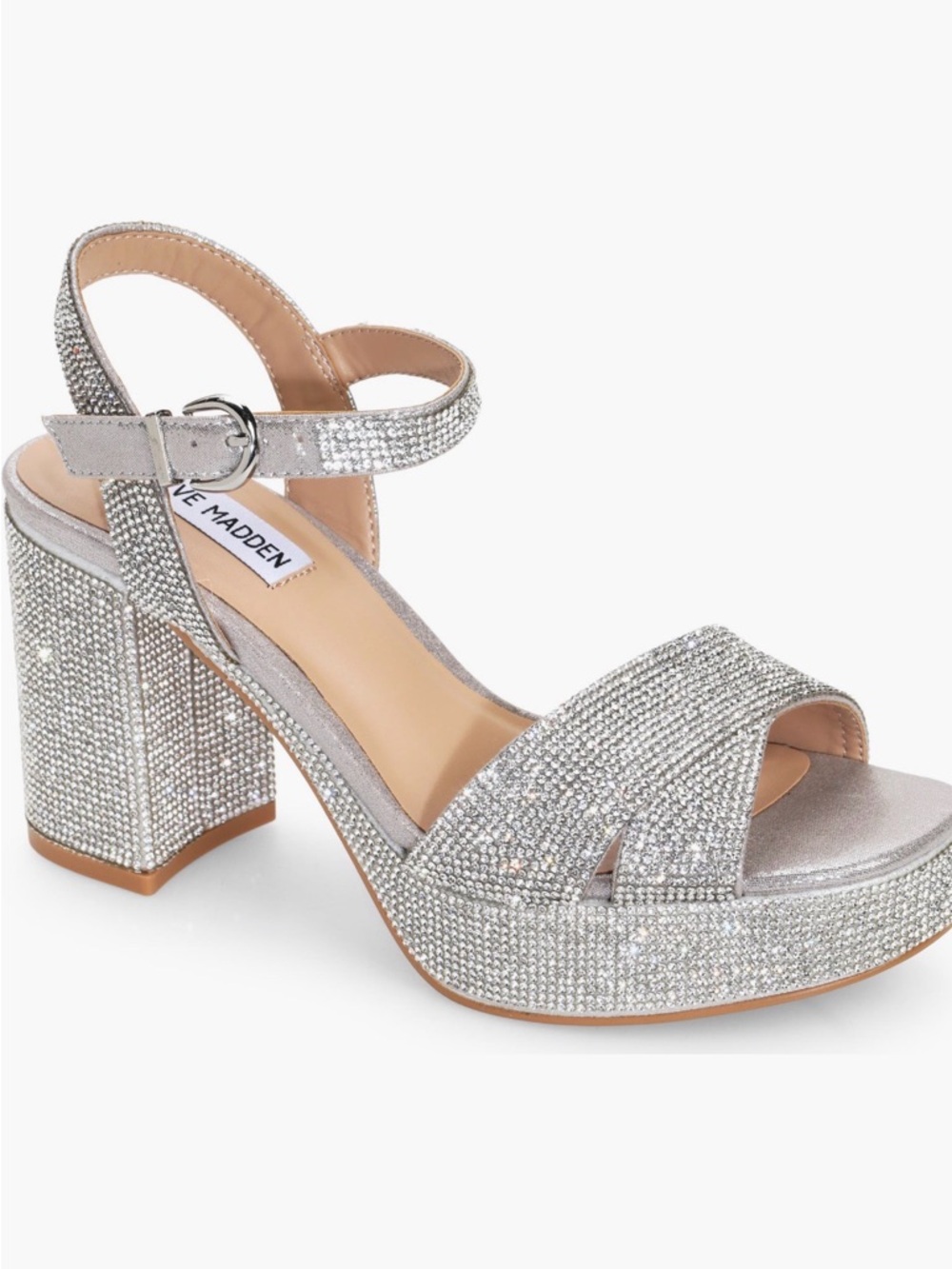 Steve Madden Silver Rhinestone Platform Sandals